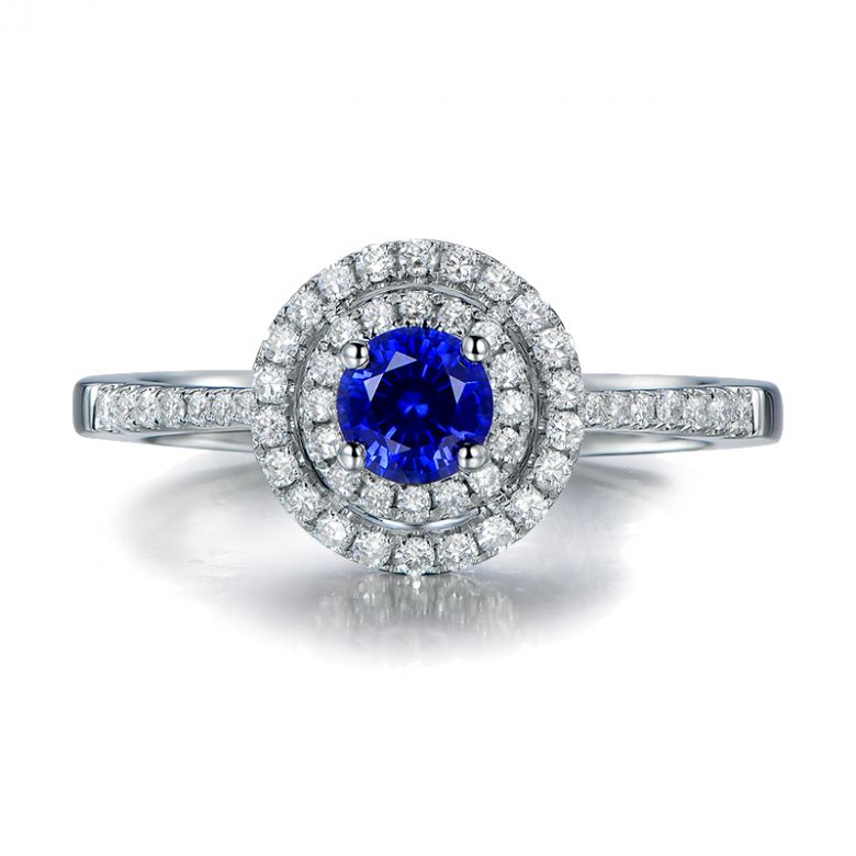 Anello Solitario Composto Mystic Blue - Oro Bianco, Diamanti & Zaffiro Blu - 6