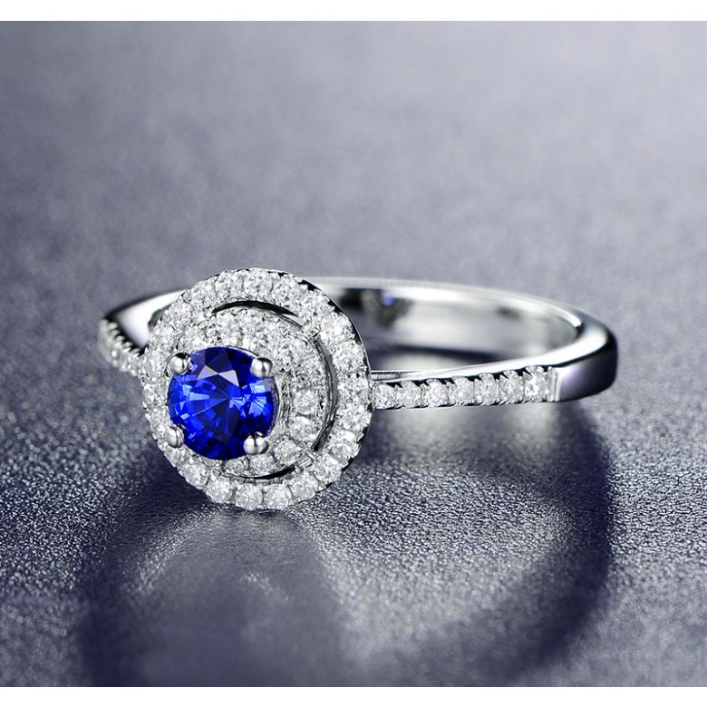 Anello Solitario Composto Mystic Blue - Oro Bianco, Diamanti & Zaffiro Blu - 3