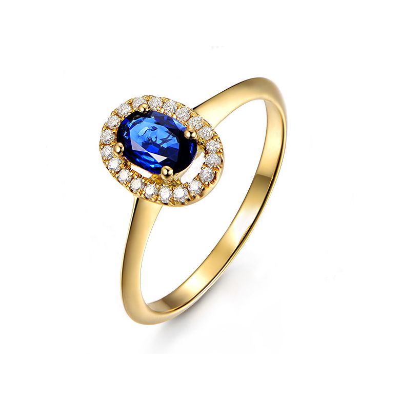 Anello di Fidanzamento Persée - Oro Giallo, Diamanti & Zaffiro Blu Ovale - 1