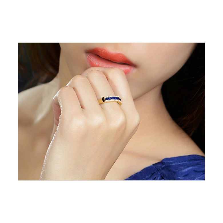 Anello Luce Blu - Oro Giallo, Riviera di Zaffiri Princess a Binario & Diamanti - 3