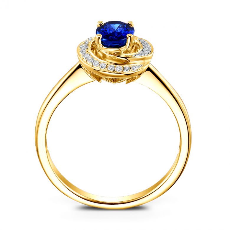 Solitario Sinharâja - Oro Giallo, Spirale di Diamanti & Zaffiro Ovale - 5