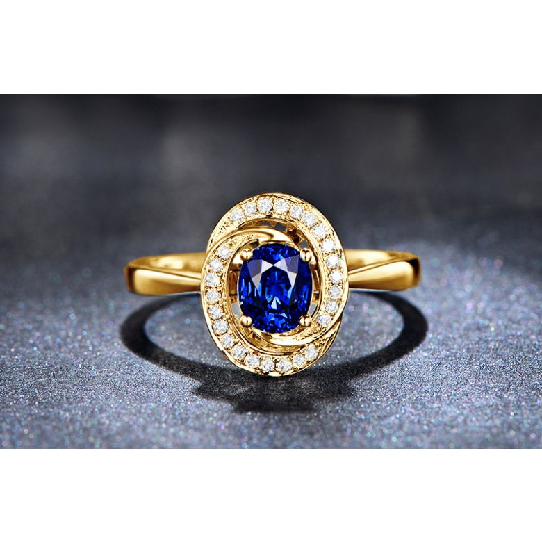 Solitario Sinharâja - Oro Giallo, Spirale di Diamanti & Zaffiro Ovale - 3