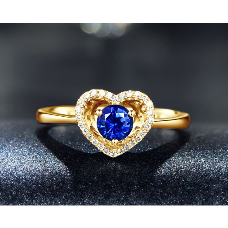 Anello Love Me Tender - Oro Giallo, Diamanti & Zaffiro Blu - 4