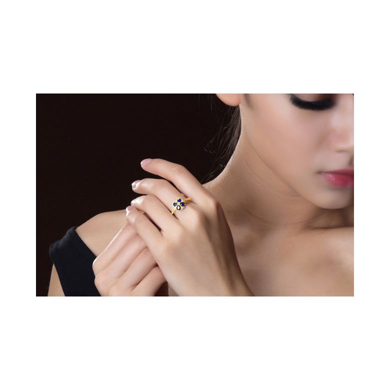 Anello da Donna Fleur - Oro Giallo, Diamanti & Zaffiri Ovali - 4