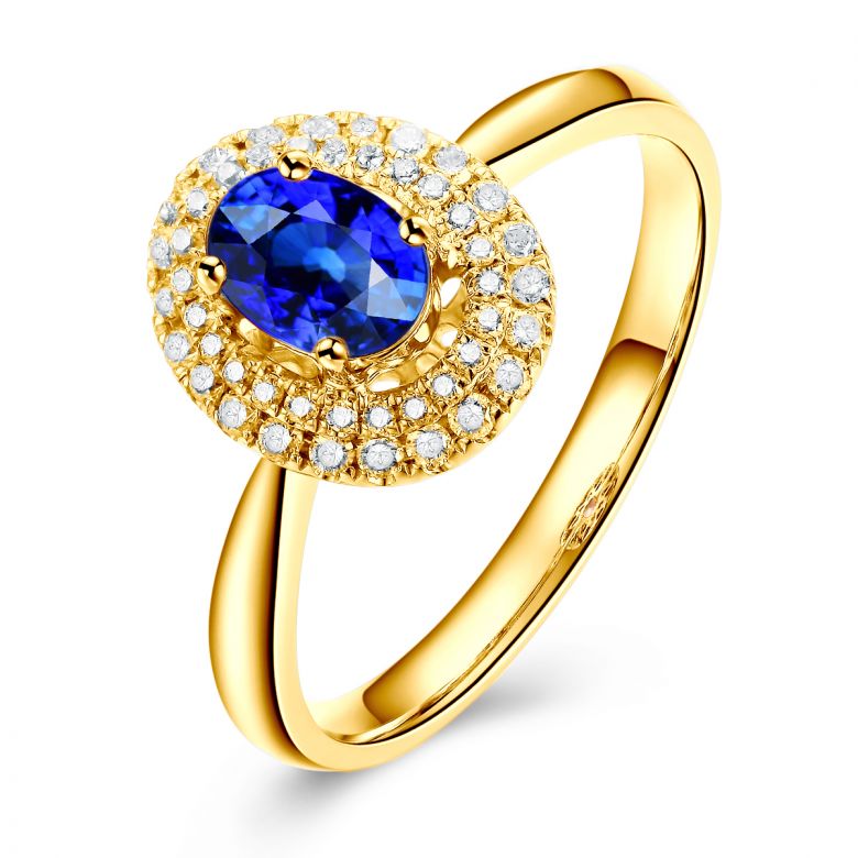 Anello Nasride - Oro Giallo, Diamanti & Zaffiro Blu - 5