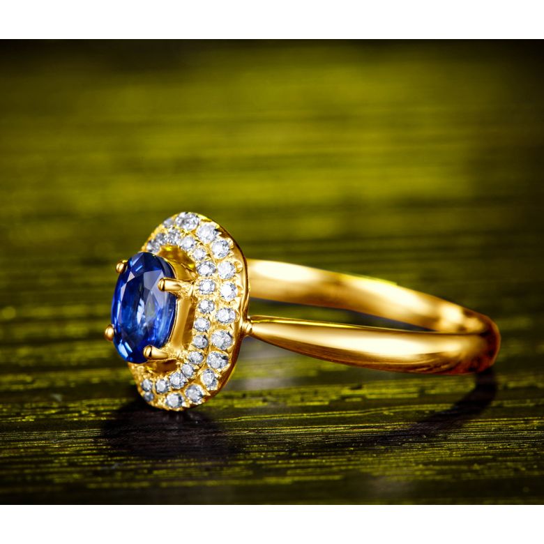 Anello Nasride - Oro Giallo, Diamanti & Zaffiro Blu - 4