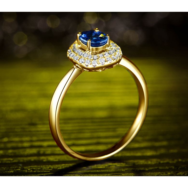 Anello Nasride - Oro Giallo, Diamanti & Zaffiro Blu - 3