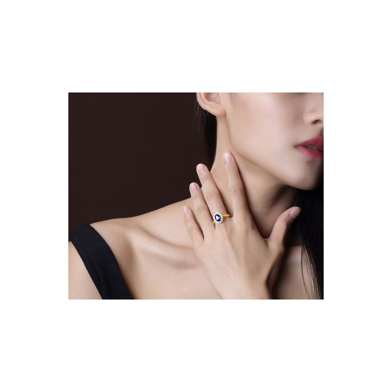 Solitario Composto Flora - Oro Giallo, Corona di Diamanti & Zaffiro Ovale - 4