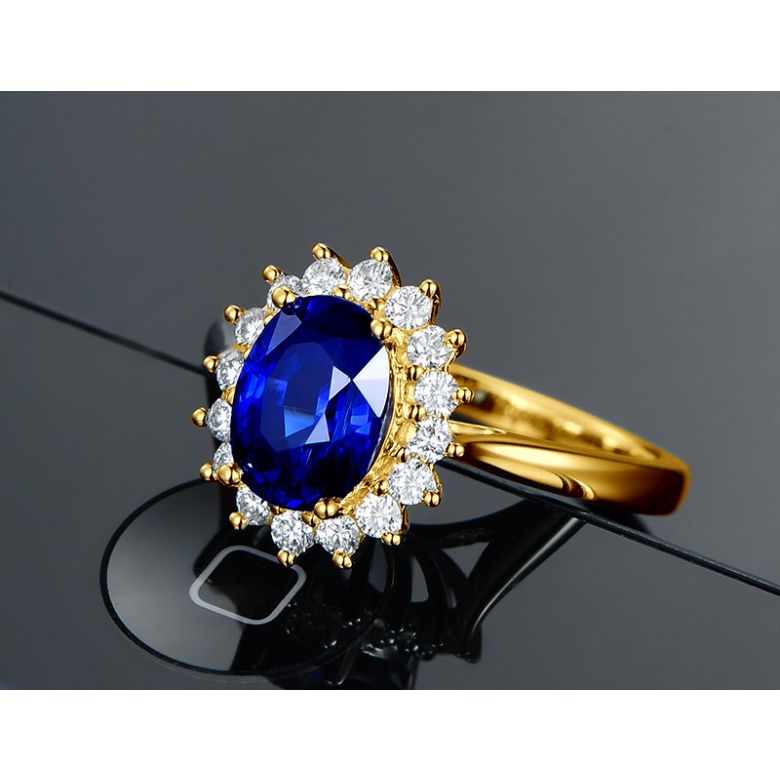 Solitario Composto Flora - Oro Giallo, Corona di Diamanti & Zaffiro Ovale - 6