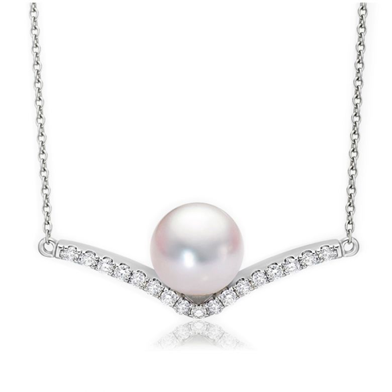 Collana Ciondolo Réflexion - Oro Bianco, Diamanti & Perle Akoya - 1