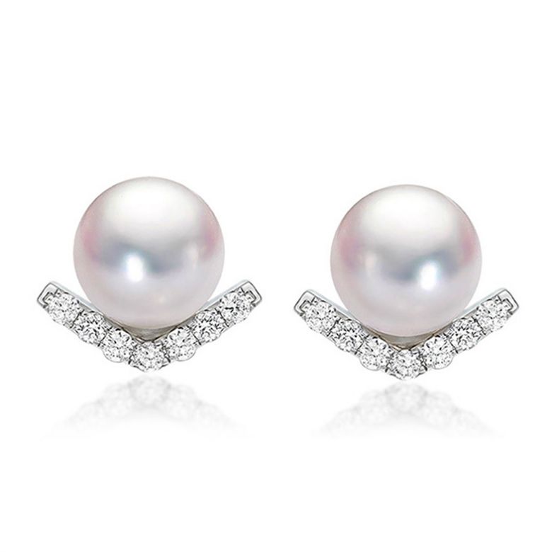 Orecchini A Lobo Réflexion - Oro Bianco, Diamanti & Perle Akoya - 1