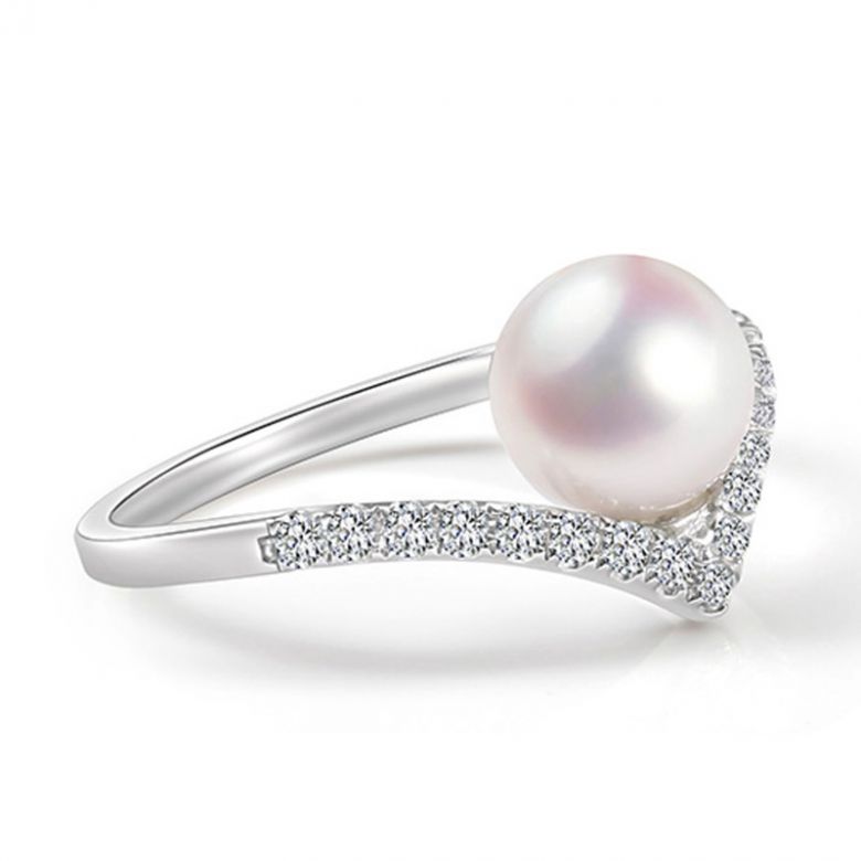 Anello Réflexion - Oro Bianco, Diamanti & Perla Akoya - 2