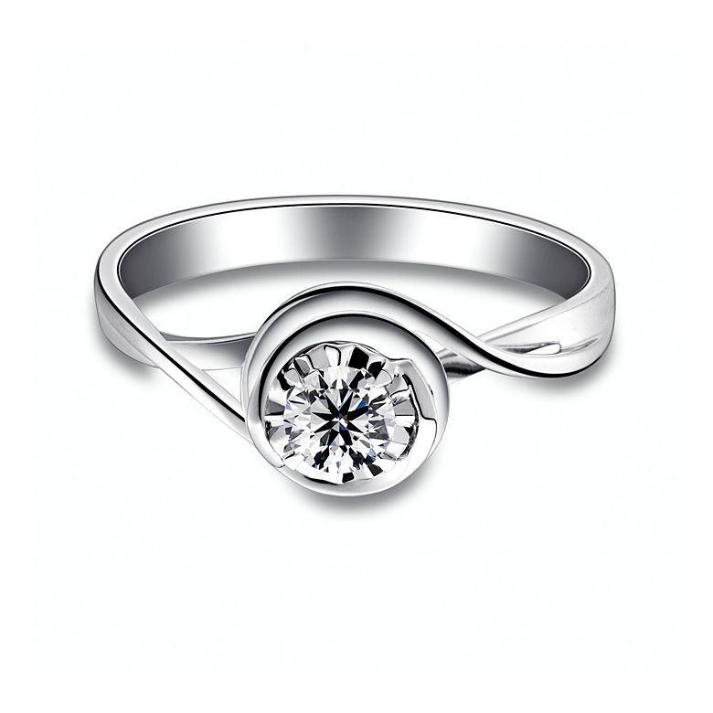 Anello di Fidanzamento Stregato - Oro Bianco & Diamante - 9