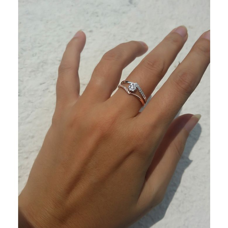 Anello donna - Oro bianco e rosa 18 carati - Diamanti incastonati - Fusione - 2