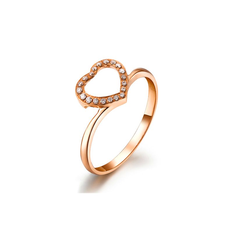 Anello doppio - Oro rosa e bianco 18ct - Diamanti incastonati - Cuore rosa - 7