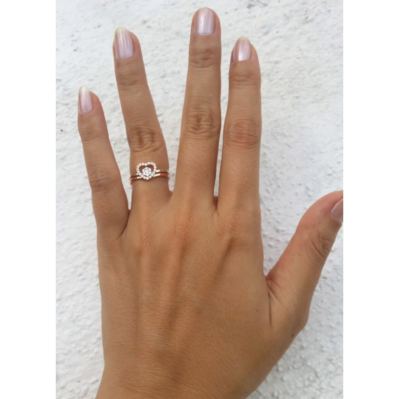Anello doppio - Oro rosa e bianco 18ct - Diamanti incastonati - Cuore rosa - 6
