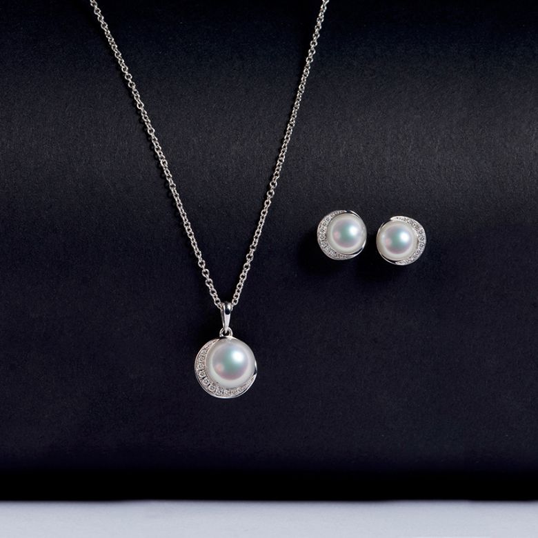 Parure Hinata - Oro Bianco, Diamanti & Perle Akoya - 6