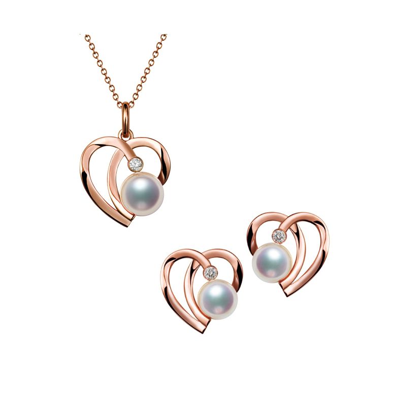 Ciondolo e Orecchini Chiaky - Parure Oro Rosa & Perle Akoya - 1