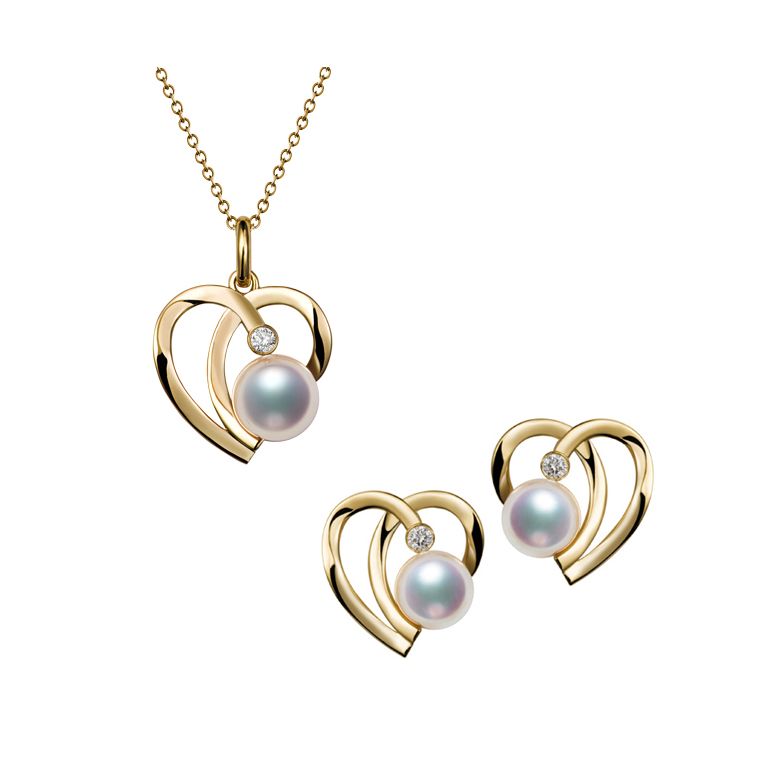 Ciondolo e Orecchini Chiaky - Parure Oro Giallo & Perle Akoya - 1