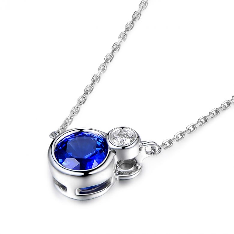 Ciondolo in oro bianco con Duo Zaffiro e Diamante - 6
