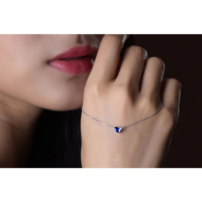 Collana Ciondolo cuore di Zaffiro e Diamante su Oro bianco - 5