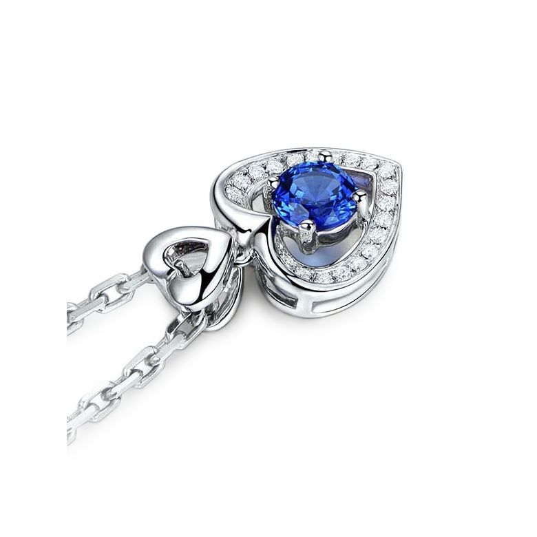 Ciondolo Cuore danzante - Oro bianco, Diamanti e Zaffiro - 8