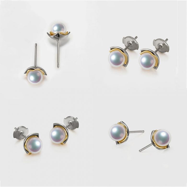 Orecchini A Lobo Lotus du Japon - Oro Bianco & Giallo, Perle Akoya - 3