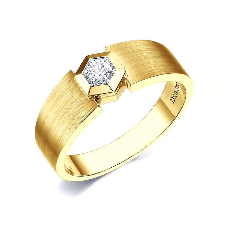 Anello per Uomo Oro giallo & Diamante solitario. Motivo esagonale | Capitaine - 2